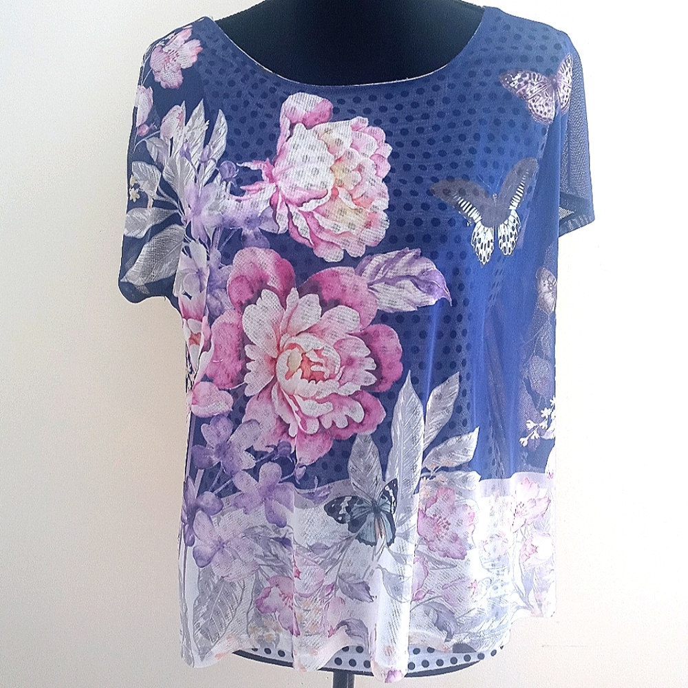 Purple flowered shirt sleeve top